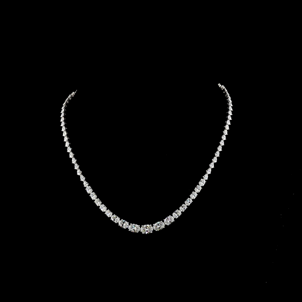 Lab-Grown 15.21 Carat Oval E-VS Diamond 14K White Gold Riviera Necklace