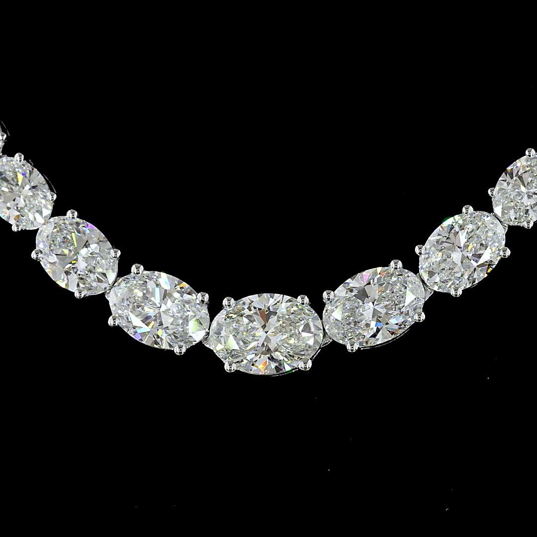 Lab-Grown 15.21 Carat Oval E-VS Diamond 14K White Gold Riviera Necklace