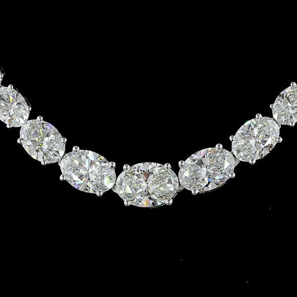 Lab-Grown 15.21 Carat Oval E-VS Diamond 14K White Gold Riviera Necklace