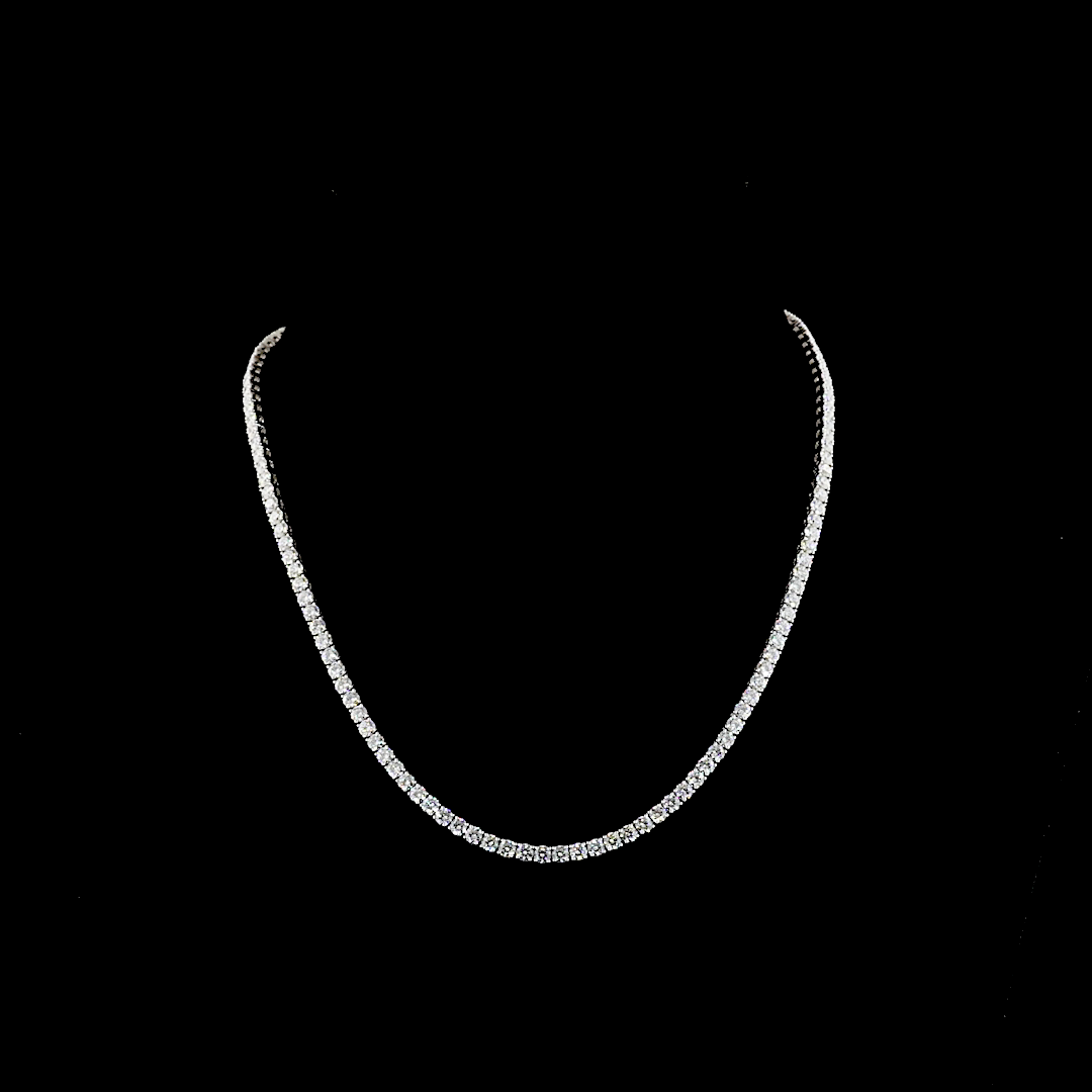 Lab-Grown 12.37 Carat Round E-F-VS Diamond 14K White Gold Tennis Necklace