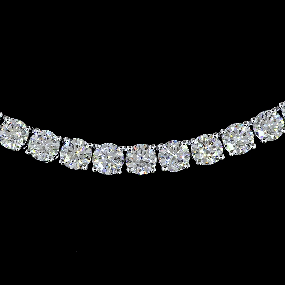 Lab-Grown 12.37 Carat Round E-F-VS Diamond 14K White Gold Tennis Necklace