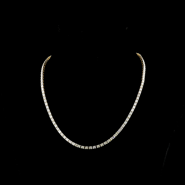 Lab-Grown 15.62 Carat Emerald E-VS Diamond 14K Yellow Gold Tennis Necklace