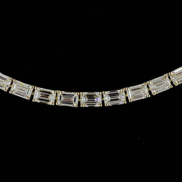 Lab-Grown 15.62 Carat Emerald E-VS Diamond 14K Yellow Gold Tennis Necklace