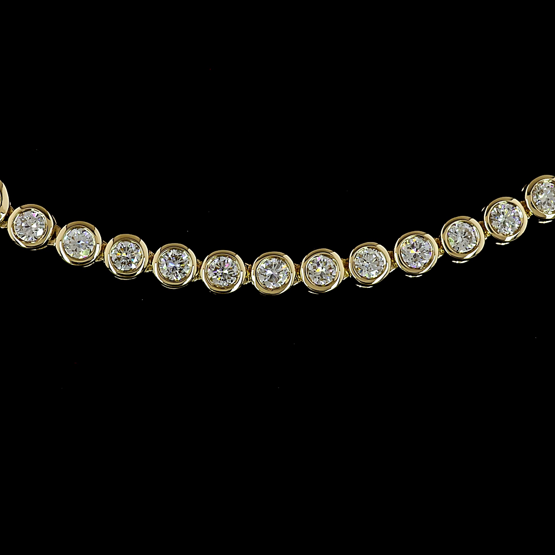 Lab-Grown 8.13 Carat Round E-VS Diamond 14K Yellow Gold Riviera Necklace