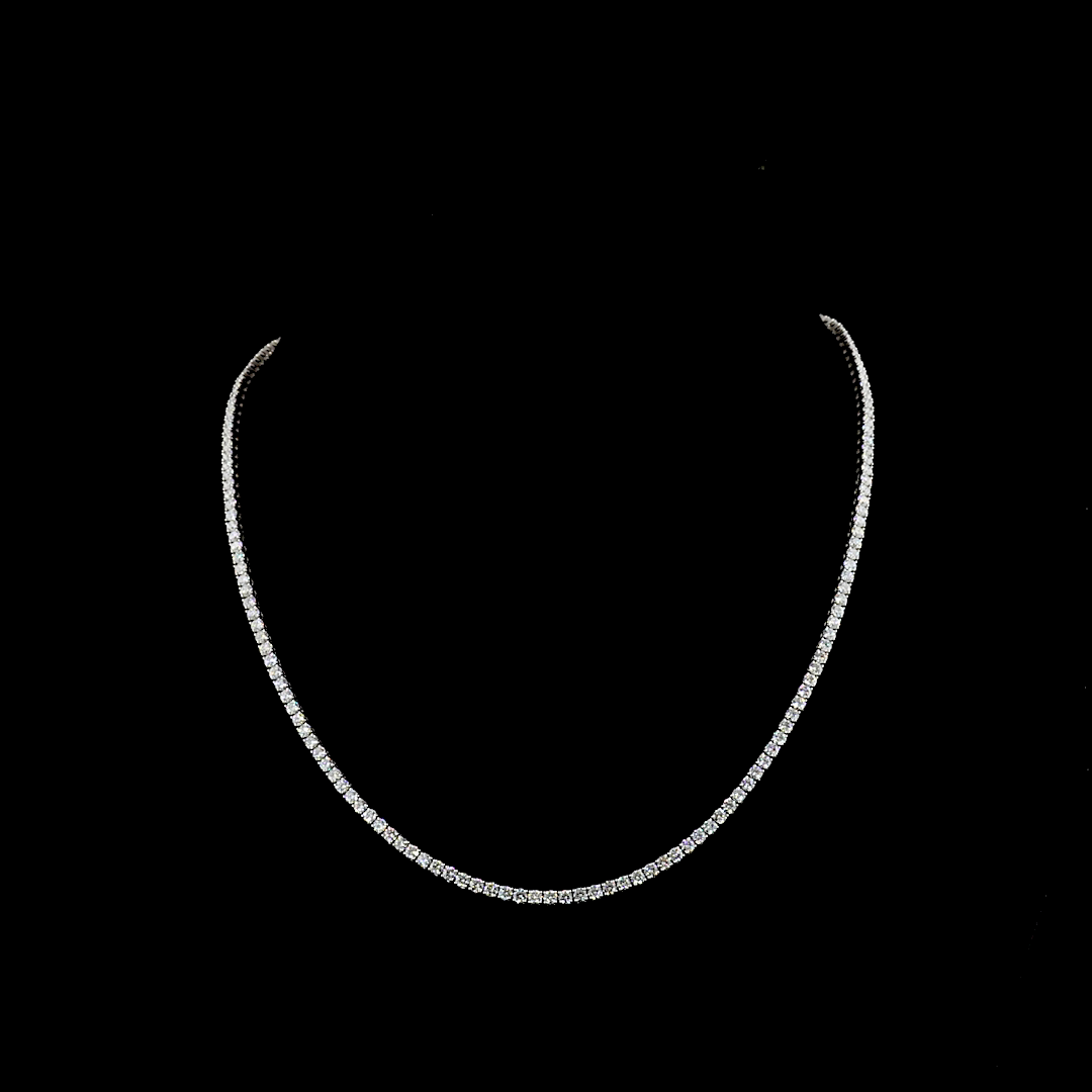 Lab-Grown 7.37 Carat Round E-VS1 Diamond 14K White Gold Tennis Necklace