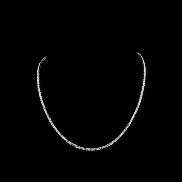 Lab-Grown 7.37 Carat Round E-VS1 Diamond 14K White Gold Tennis Necklace