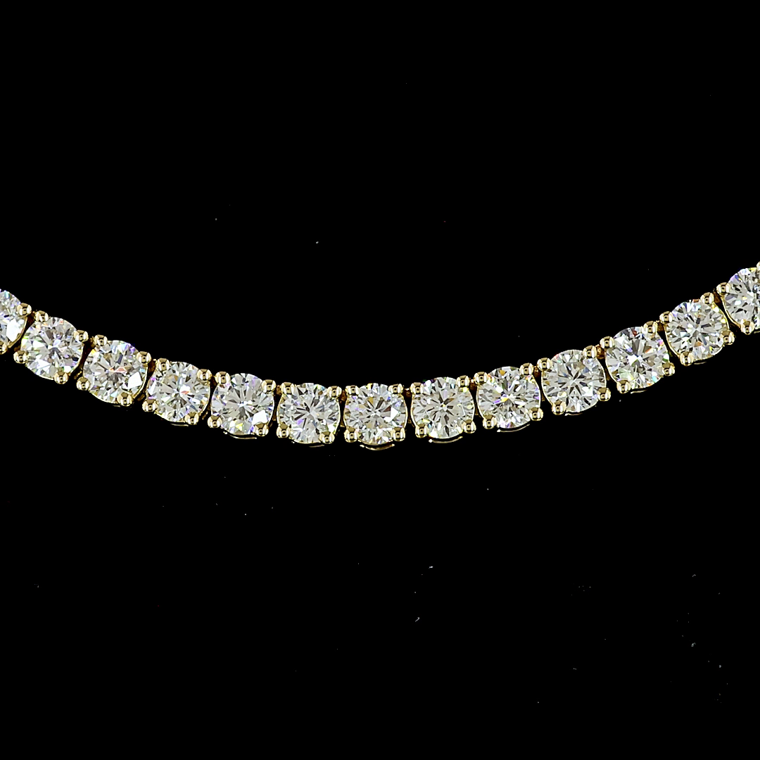 Lab-Grown 7.15 Carat Round E-VS1 Diamond 14K Yellow Gold Tennis Necklace