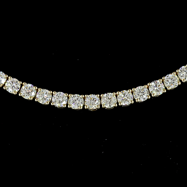 Lab-Grown 7.15 Carat Round E-VS1 Diamond 14K Yellow Gold Tennis Necklace