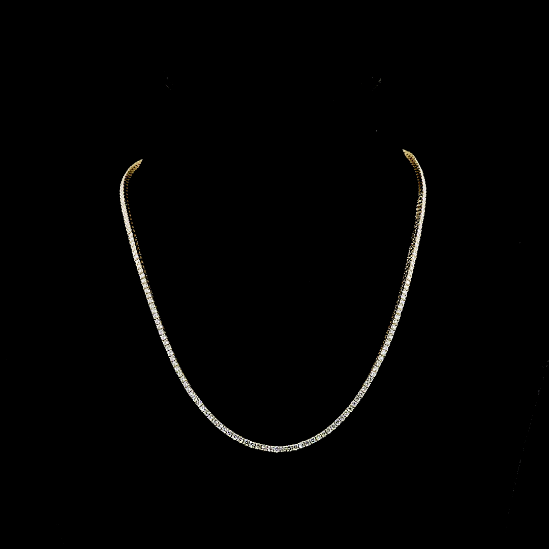 Lab-Grown 5.39 Carat Round E-VS1 Diamond 14K Yellow Gold Tennis Necklace
