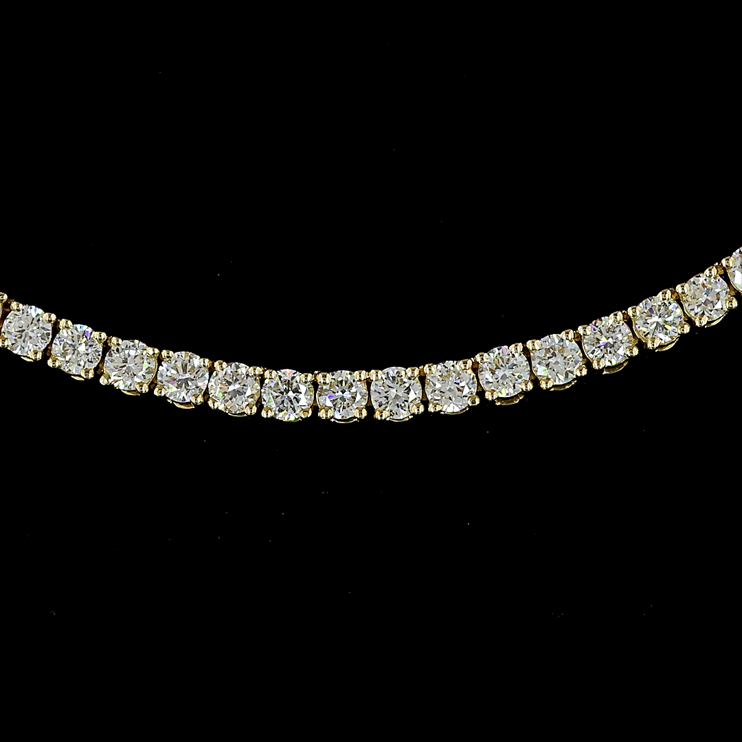 Lab-Grown 5.39 Carat Round E-VS1 Diamond 14K Yellow Gold Tennis Necklace