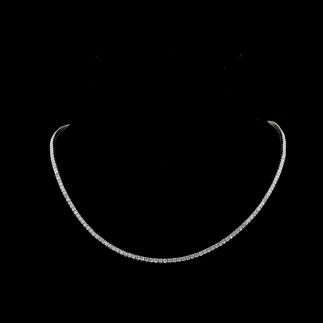 Lab-Grown 6.5 Carat Round F-VS2 Diamond 14K White Gold Tennis Necklace