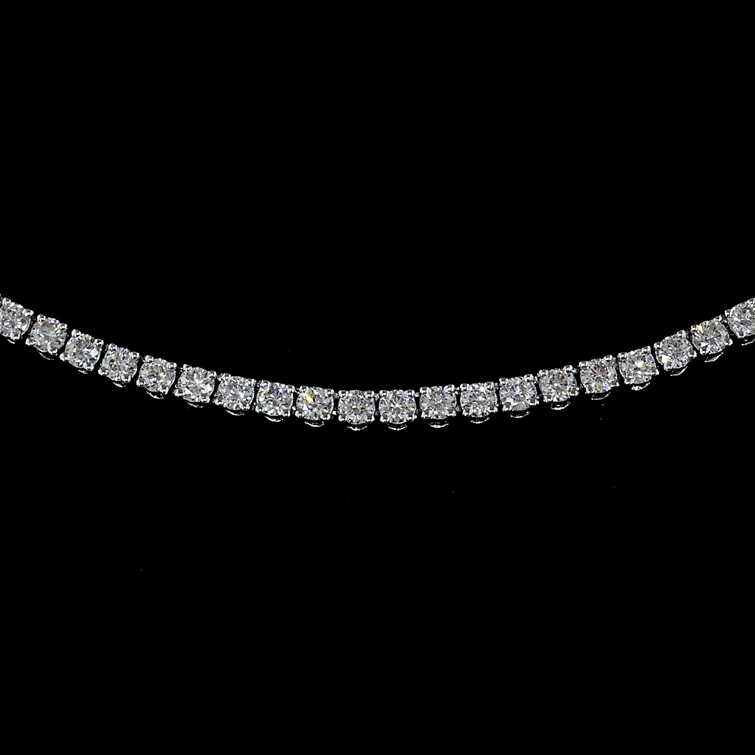 Lab-Grown 6.5 Carat Round F-VS2 Diamond 14K White Gold Tennis Necklace