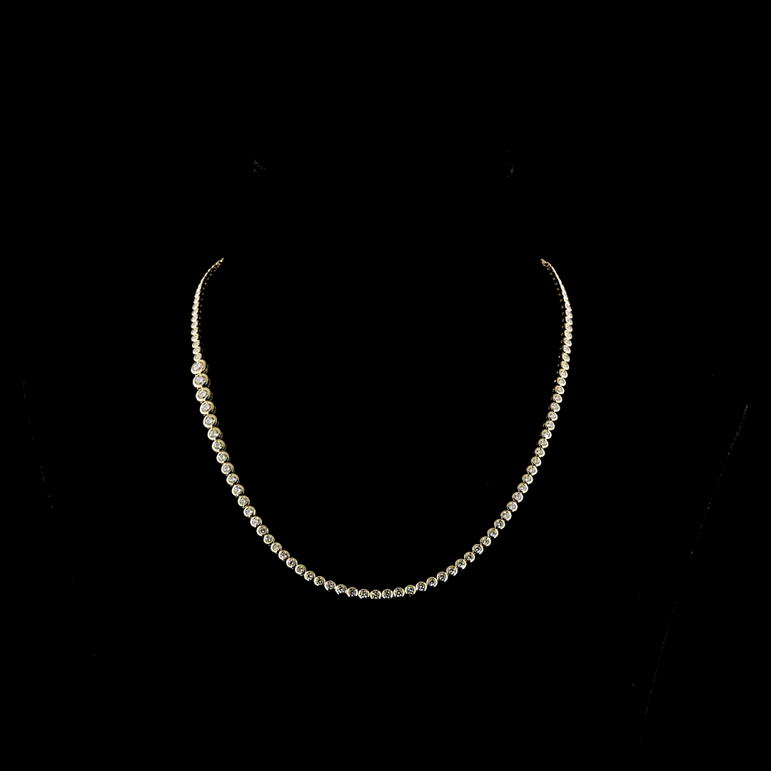 Lab-Grown 5.32 Carat Round E-F-VS2 Diamond 14K Yellow Gold Riviera Necklace