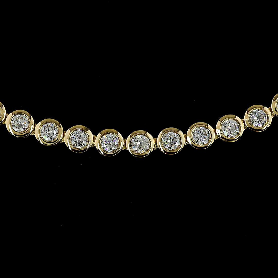Lab-Grown 5.25 Carat Round E-VS Diamond 14K Yellow Gold Riviera Necklace