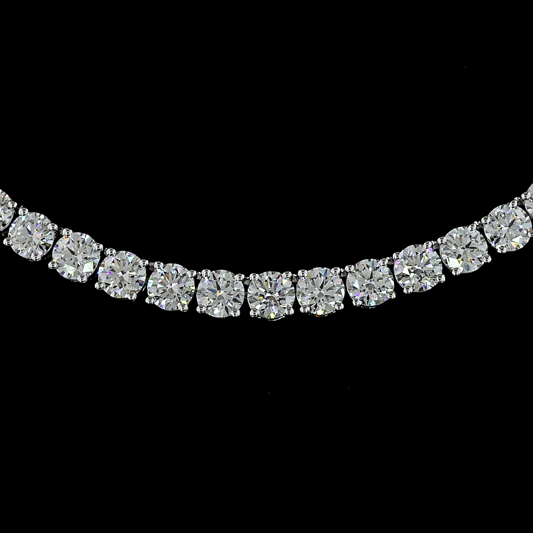 Lab-Grown 13.51 Carat Round E-VS Diamond 14K White Gold Tennis Necklace
