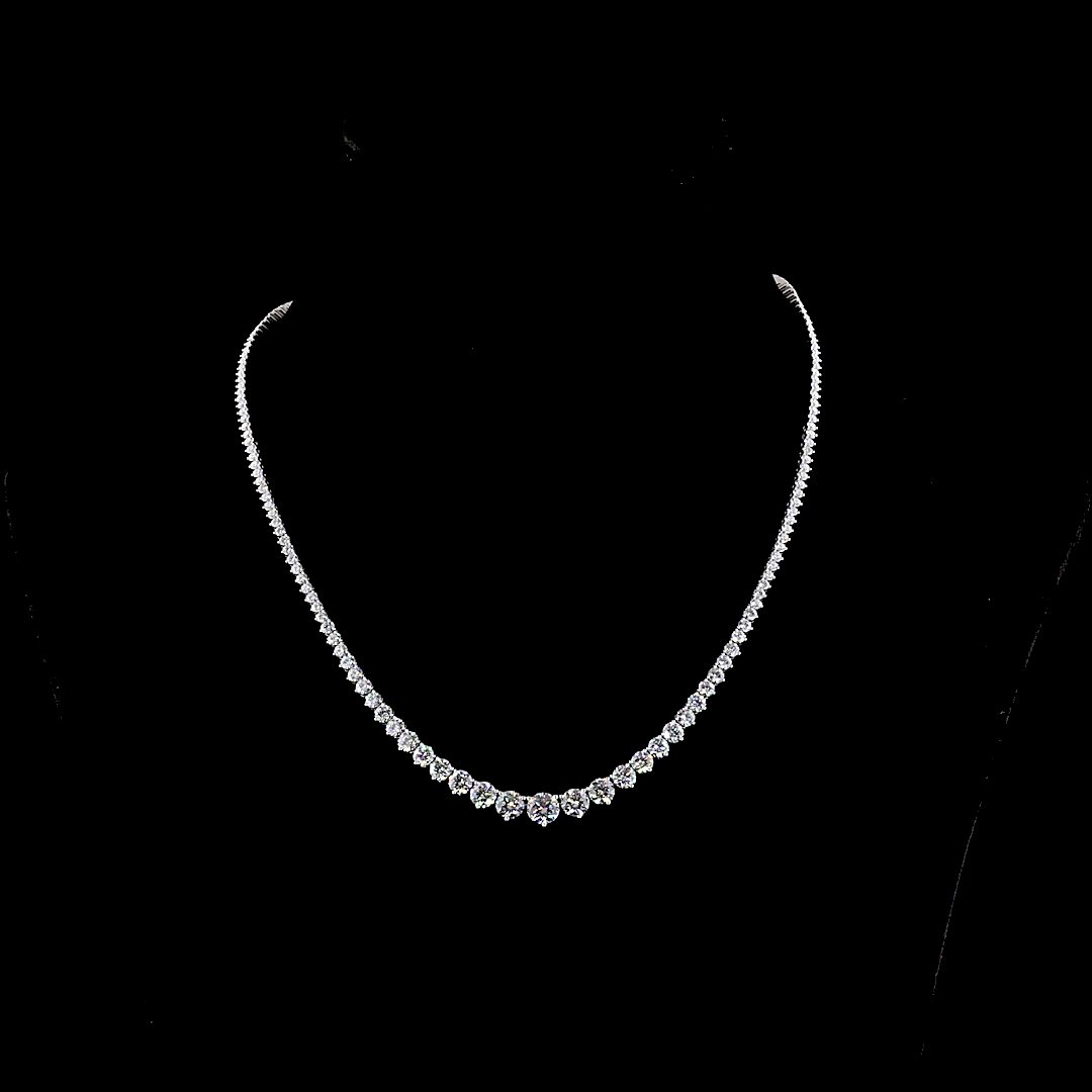 Lab-Grown 10.7 Carat Round E-VS Diamond 14K White Gold Riviera Necklace