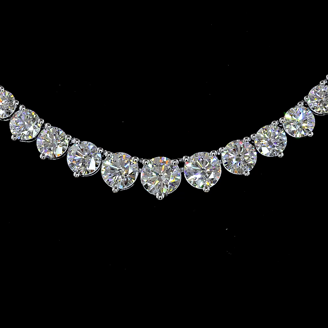 Lab-Grown 8.04 Carat Round E-VS Diamond 14K White Gold Riviera Necklace