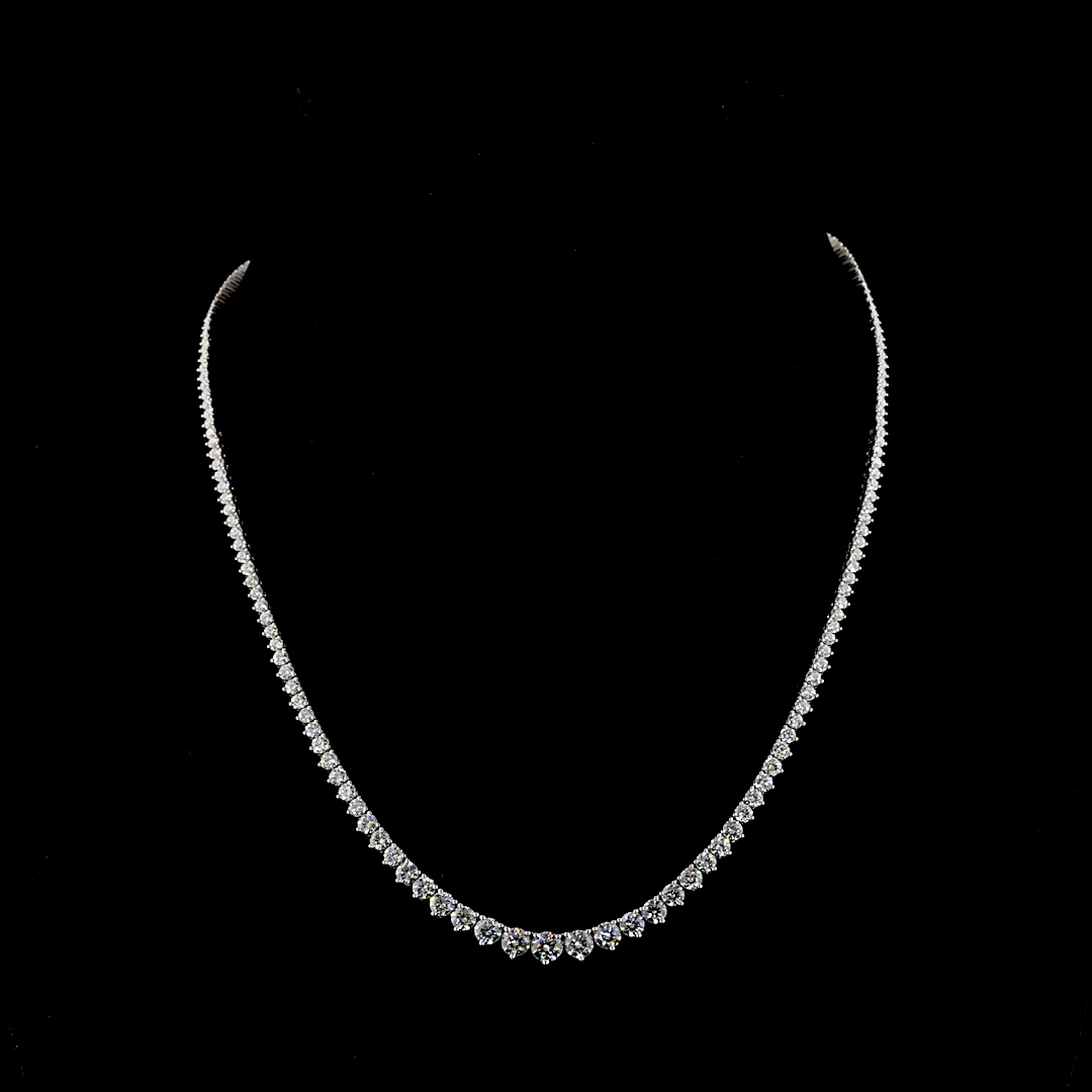 Lab-Grown 8.16 Carat Round F-VS1 Diamond 14K White Gold Riviera Necklace