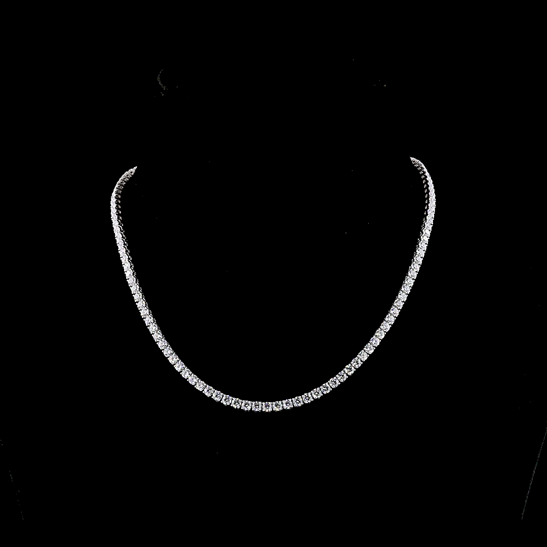 Lab-Grown 12.02 Carat Round F-VS1 Diamond 14K White Gold Tennis Necklace