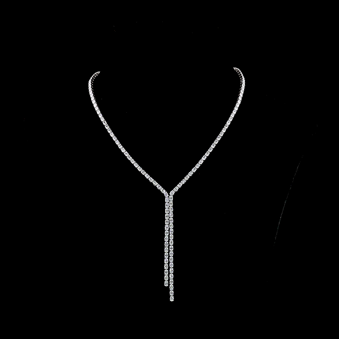 Lab-Grown 13.21 Carat Oval E-VS Diamond 14K White Gold Lariat Necklace