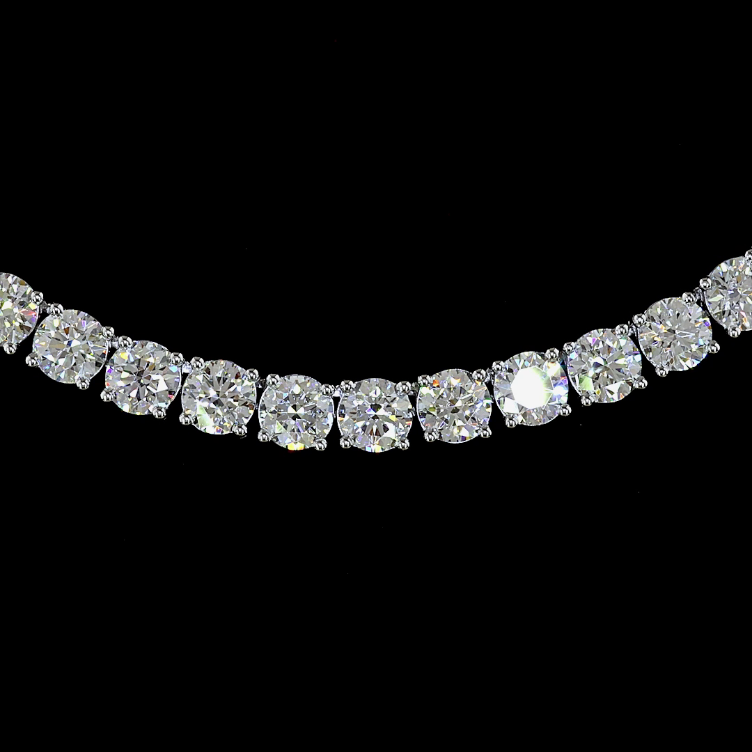 Lab-Grown 17.12 Carat Round F-VS1 Diamond 14K White Gold Tennis Necklace
