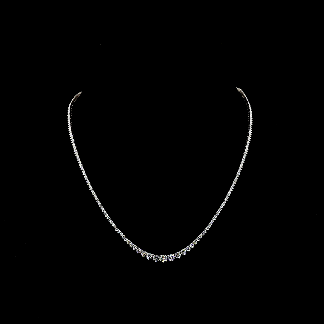 Lab-Grown 5.14 Carat Round E-VS Diamond 14K White Gold Riviera Necklace