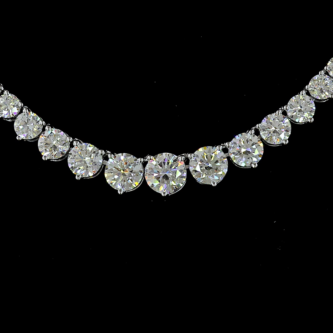 Lab-Grown 5.14 Carat Round E-VS Diamond 14K White Gold Riviera Necklace