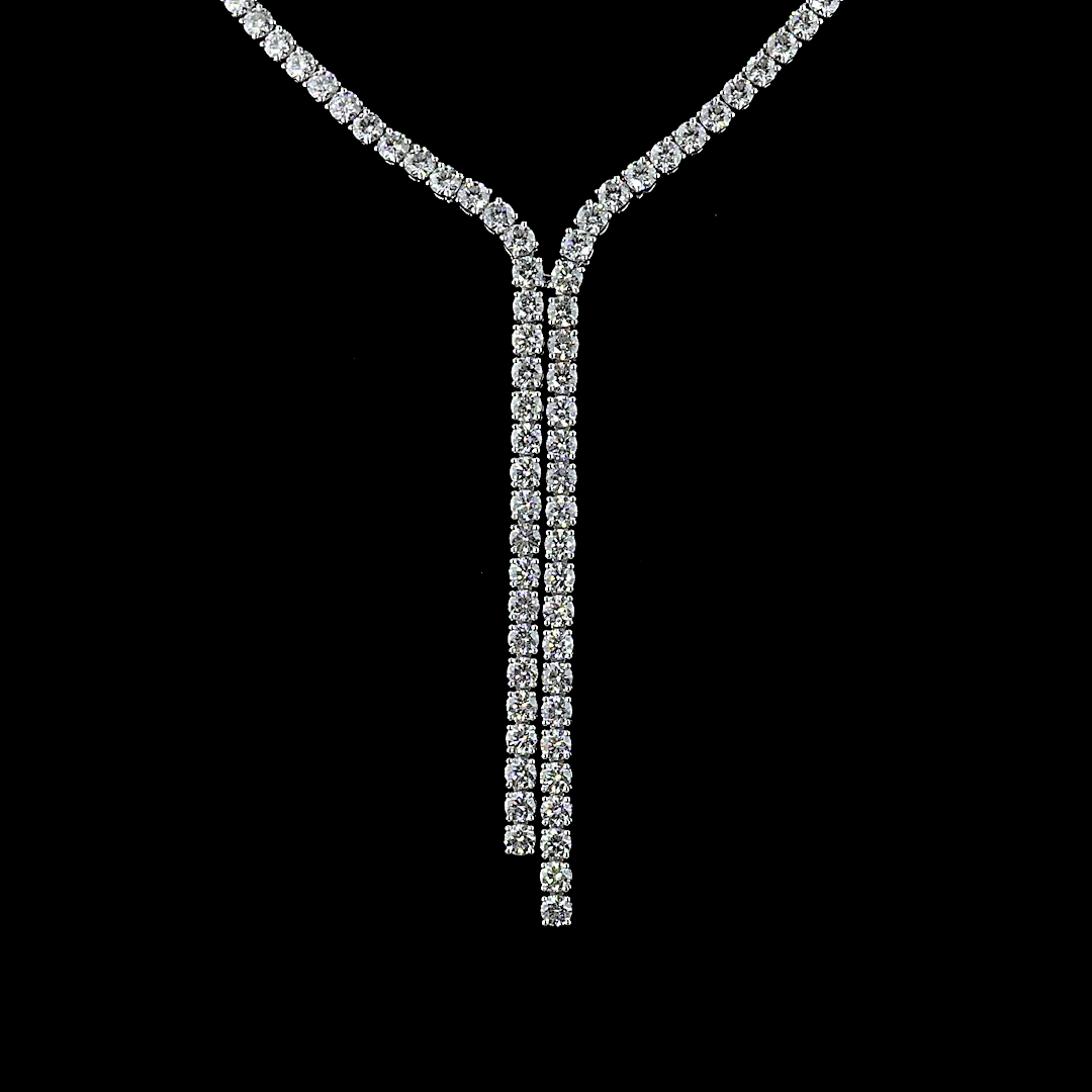 Lab-Grown 19.65 Carat Round E-VS Diamond 14K White Gold Lariat Necklace