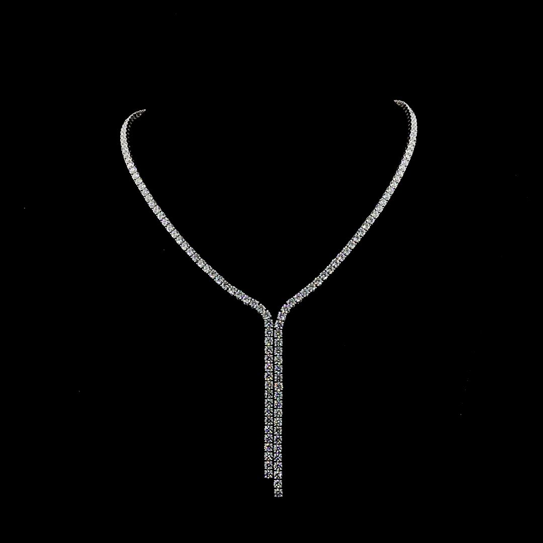 Lab-Grown 20.62 Carat Round F-VS1 Diamond 14K White Gold Lariat Necklace