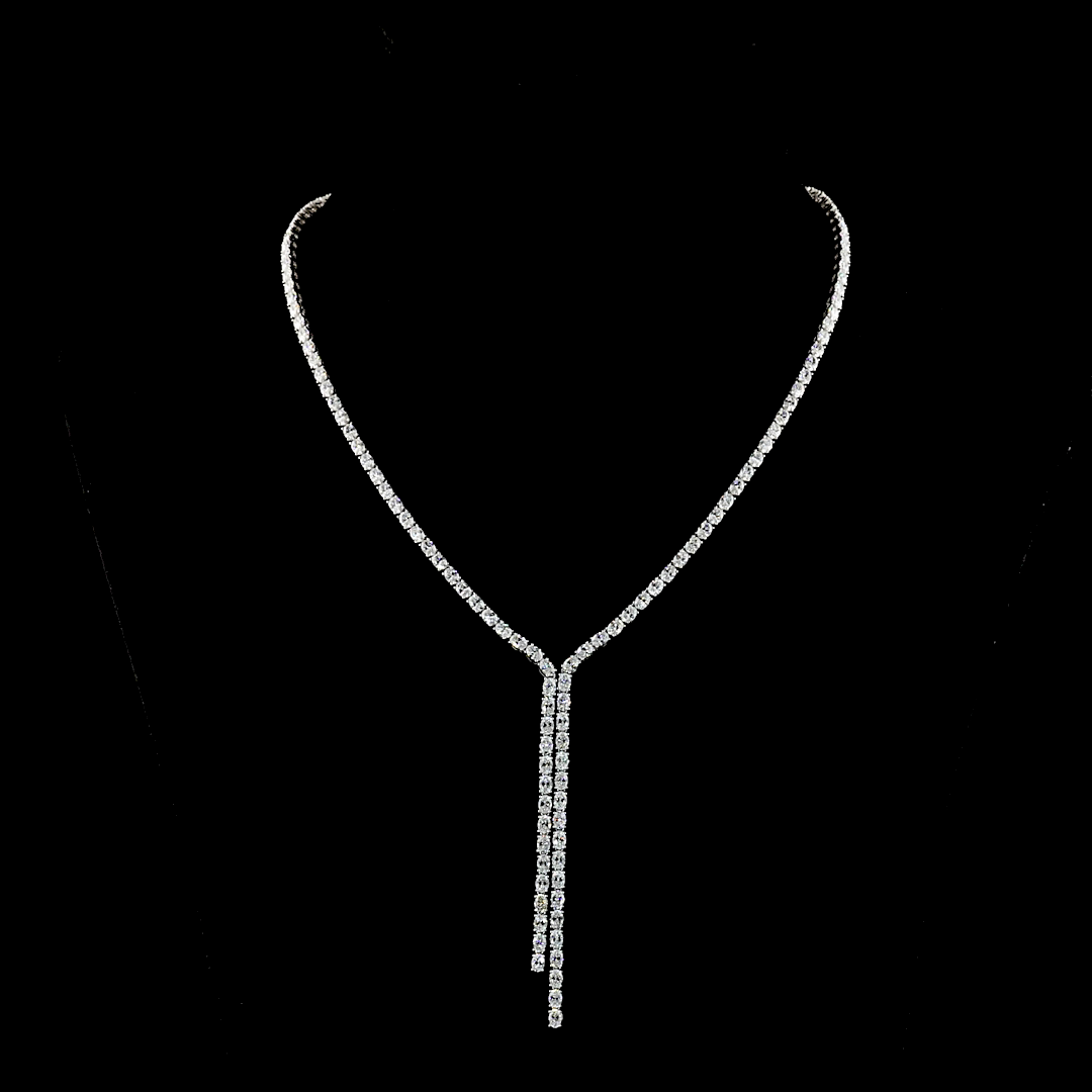Lab-Grown 13.14 Carat Oval E-F-VS Diamond 14K White Gold Lariat Necklace