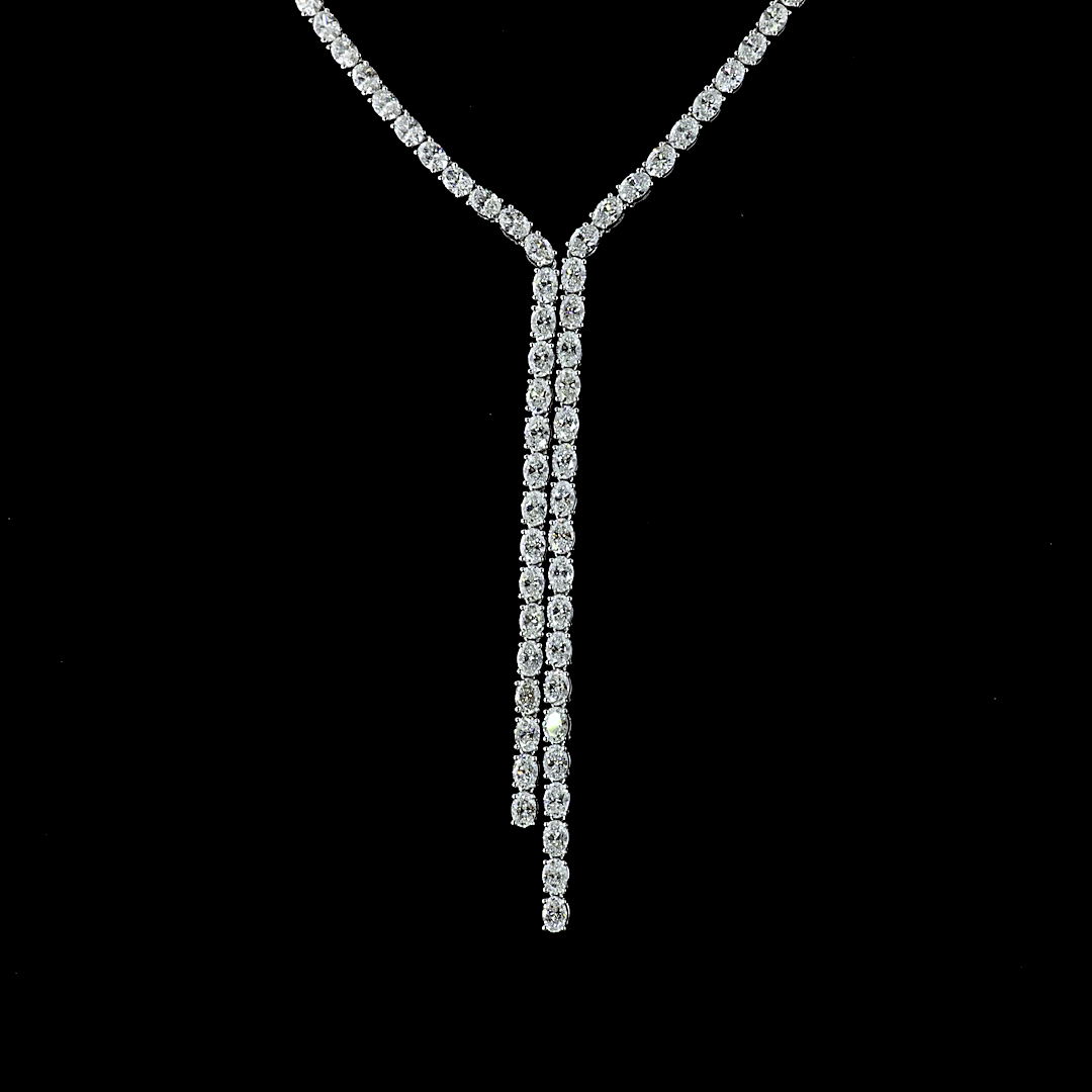Lab-Grown 13.14 Carat Oval E-F-VS Diamond 14K White Gold Lariat Necklace