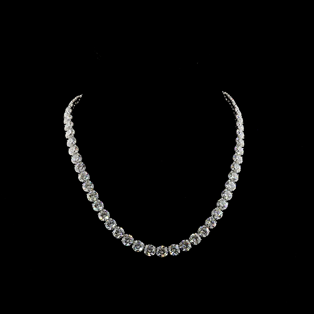 Lab-Grown 72.11 Carat Round D-VVS2 Diamond 14K White Gold Tennis Necklace