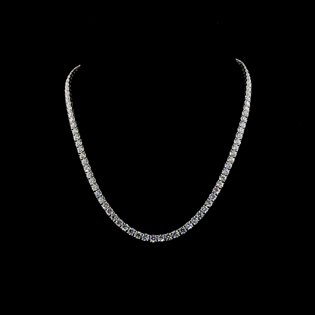 Lab-Grown 26.46 Carat Round E-F-VS Diamond 14K White Gold Tennis Necklace