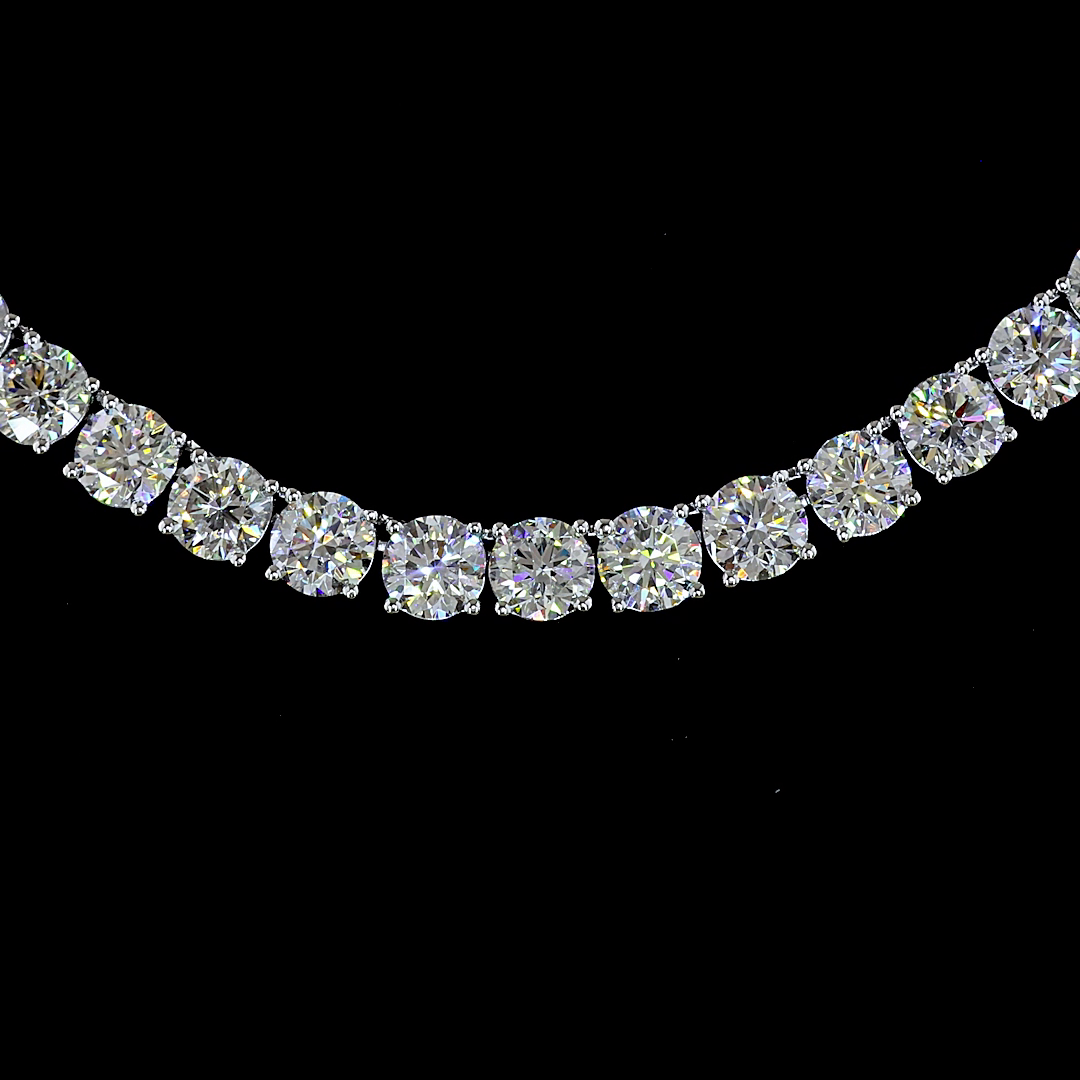Lab-Grown 26.46 Carat Round E-F-VS Diamond 14K White Gold Tennis Necklace