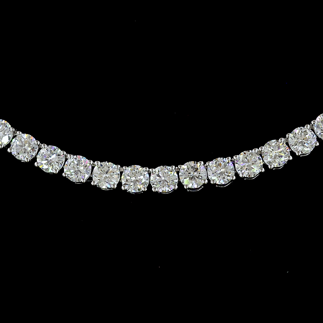 Lab-Grown 10.35 Carat Round F-VS2 Diamond 14K White Gold Tennis Necklace