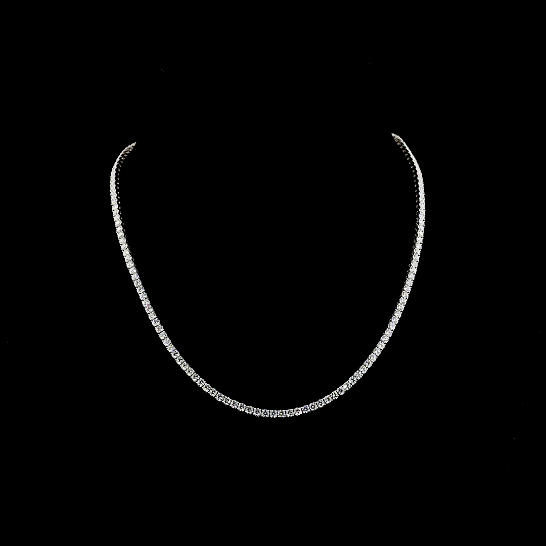 Lab-Grown 10.55 Carat Round F-VS2 Diamond 14K White Gold Tennis Necklace