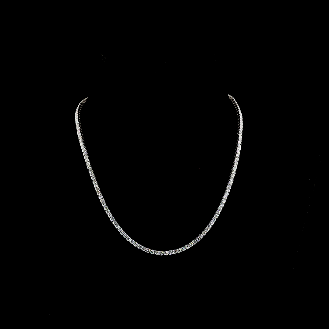 Lab-Grown 10.42 Carat Round F-VS2 Diamond 14K White Gold Tennis Necklace