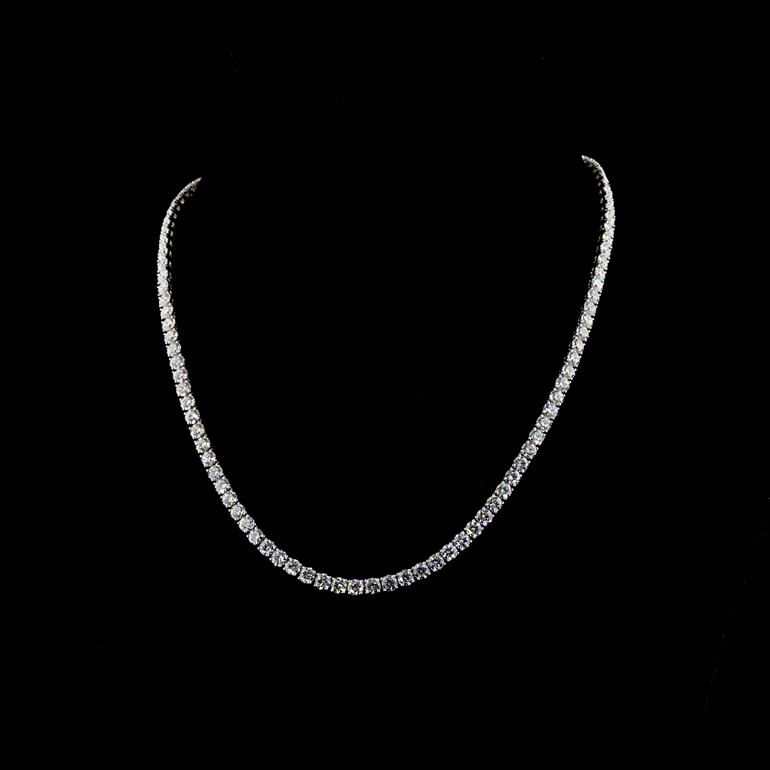Lab-Grown 21.01 Carat Round E-F-VS2 Diamond 14K White Gold Tennis Necklace