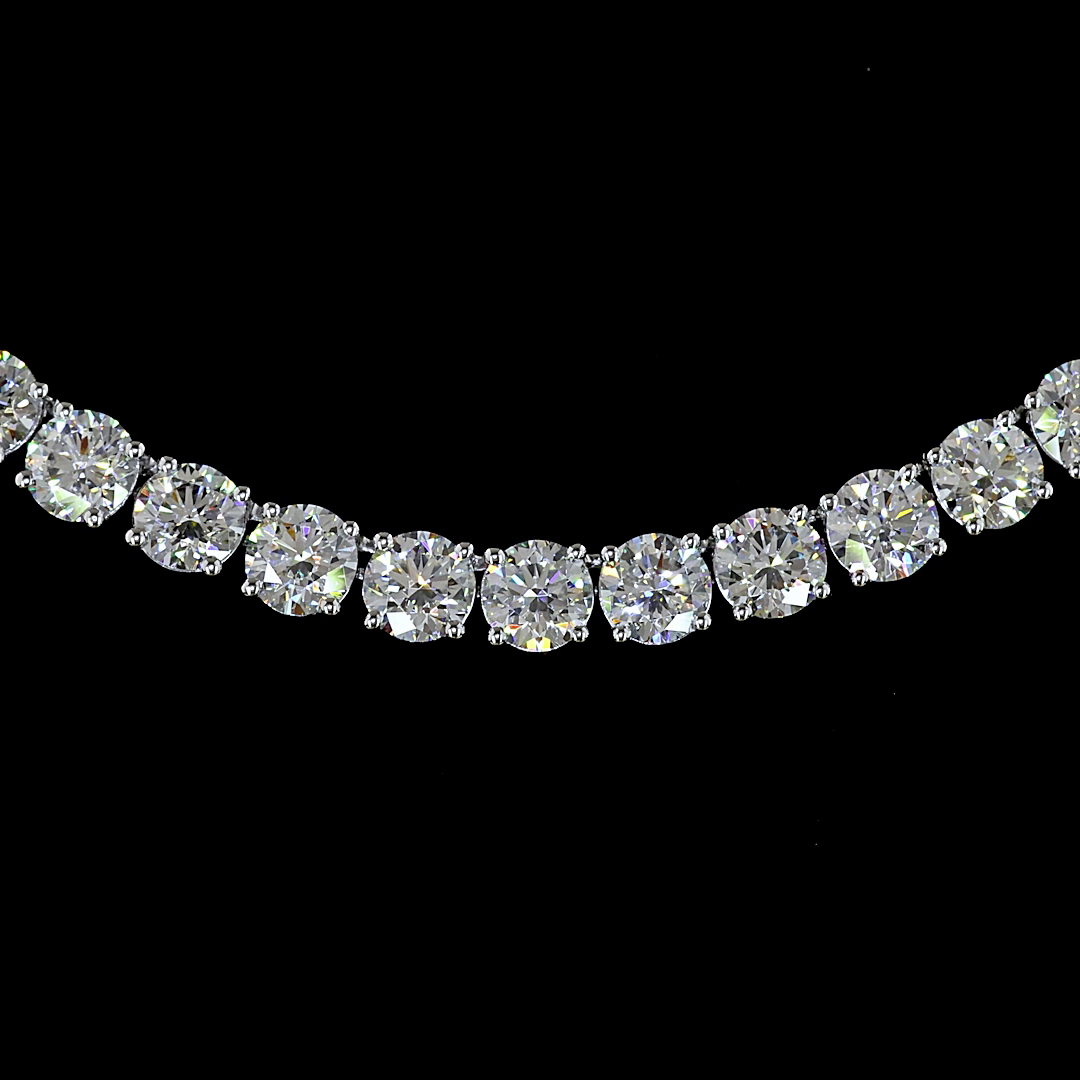 Lab-Grown 20.98 Carat Round E-F-VS Diamond 14K White Gold Tennis Necklace