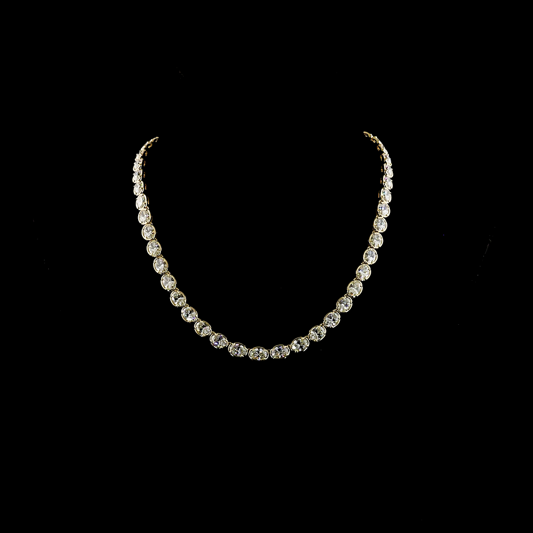 Lab-Grown 35.2 Carat Oval E-F-VS Diamond 14K Yellow Gold Tennis Necklace