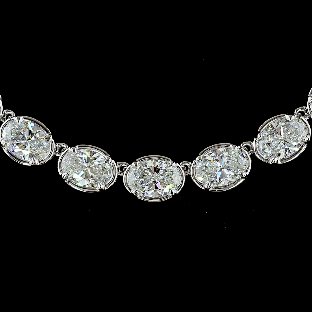 Lab-Grown 34.88 Carat Oval E-F-VS Diamond 14K White Gold Tennis Necklace