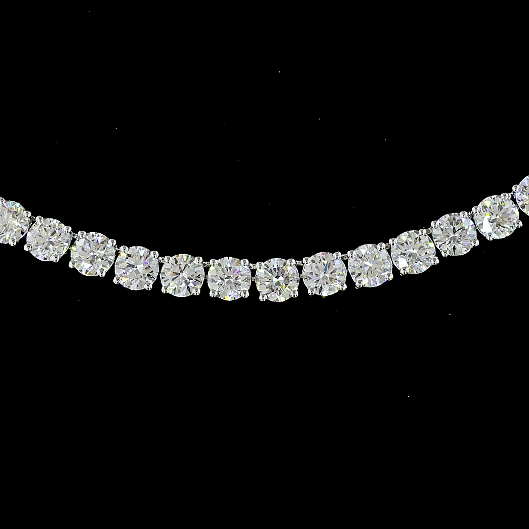 Lab-Grown 15.66 Carat Round F-VS2 Diamond 14K White Gold Tennis Necklace