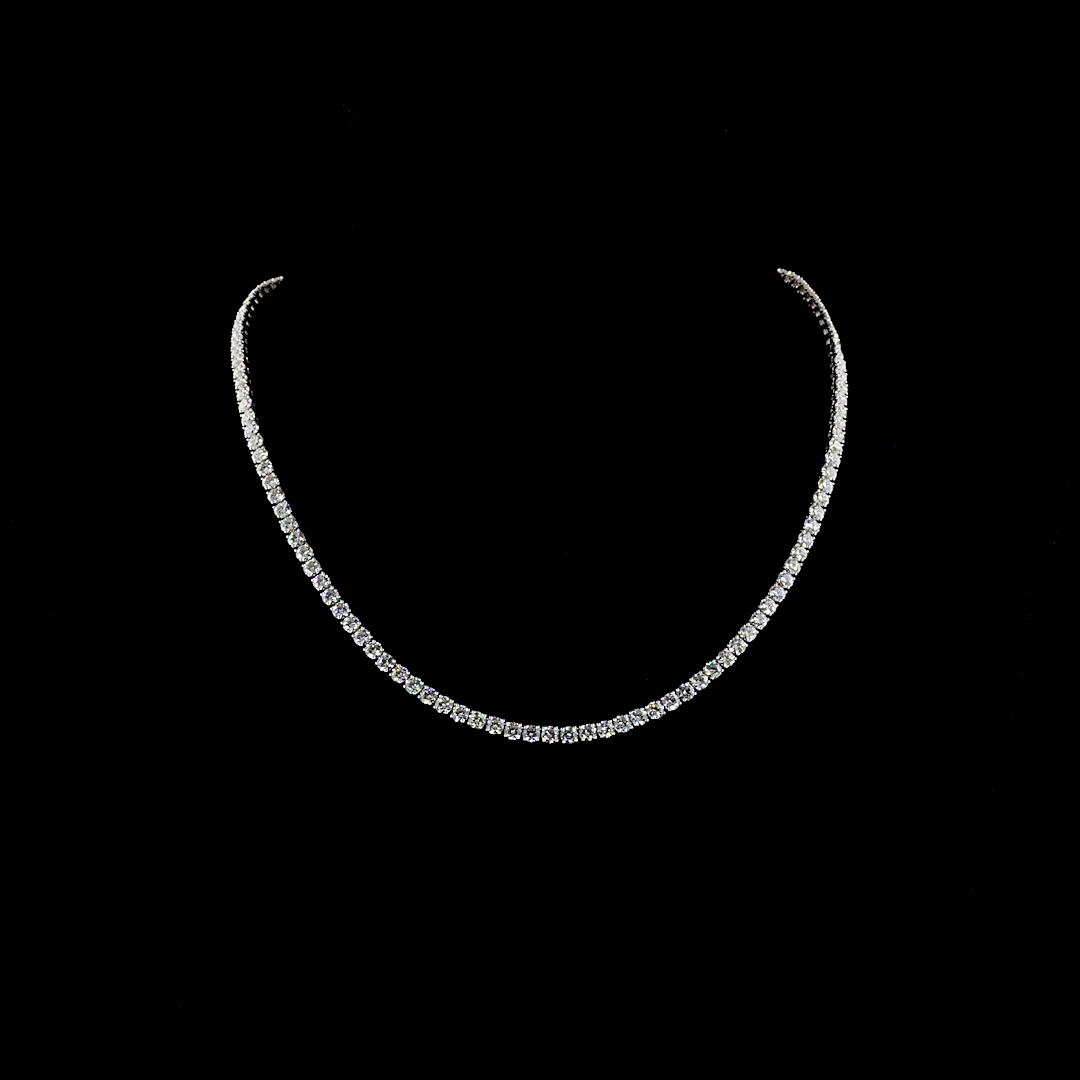 Lab-Grown 15.77 Carat Round E-F-VS2 Diamond 14K White Gold Tennis Necklace
