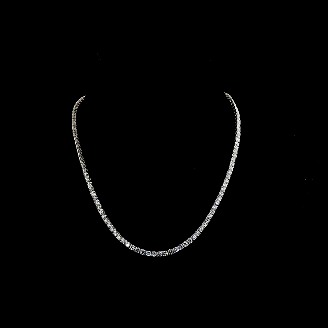 Lab-Grown 15.62 Carat Round F-VS2 Diamond 14K White Gold Tennis Necklace