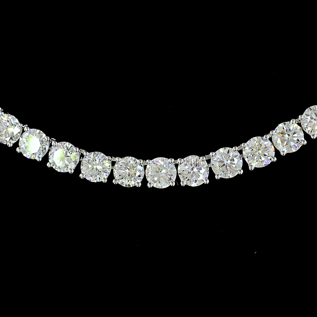 Lab-Grown 15.62 Carat Round F-VS2 Diamond 14K White Gold Tennis Necklace
