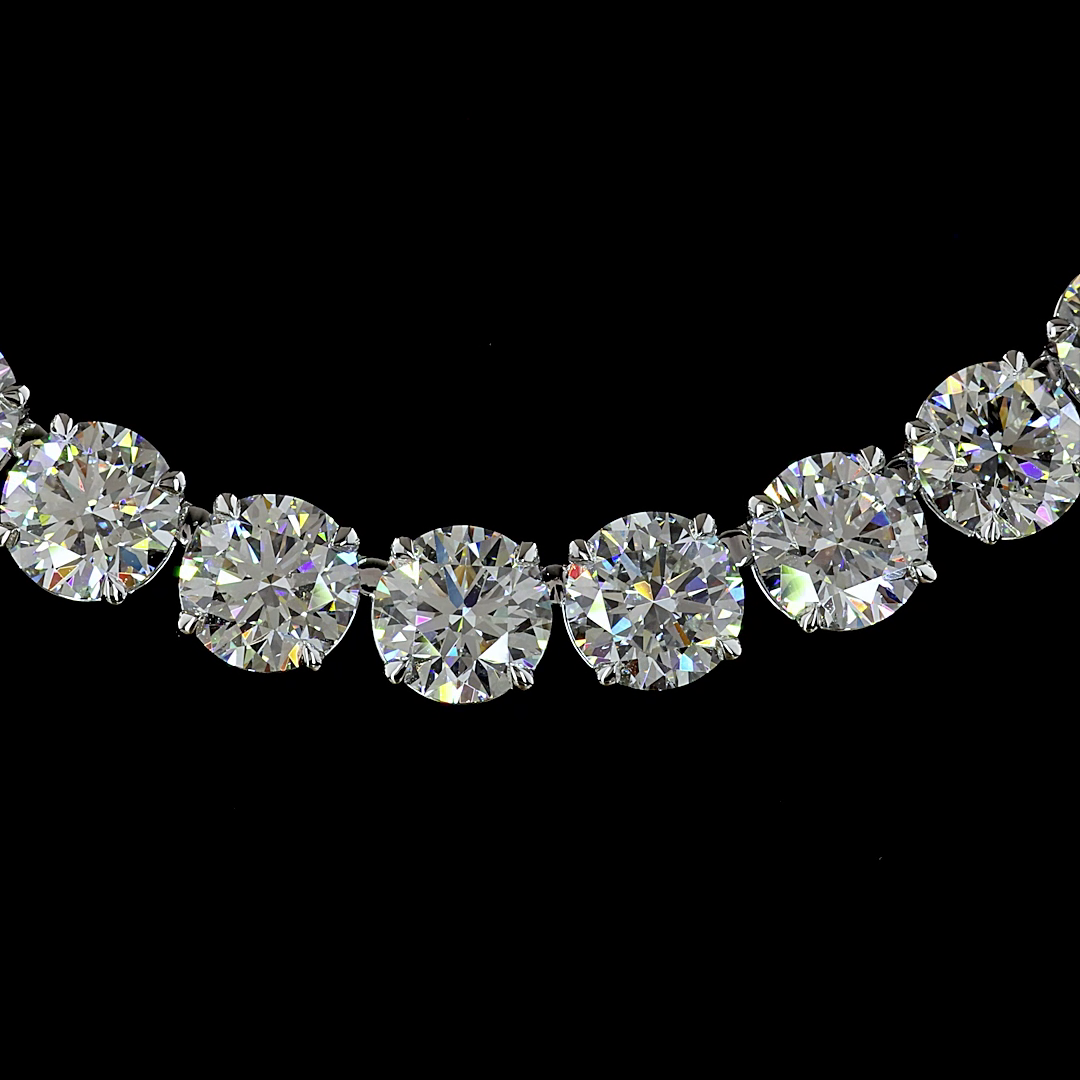 Lab-Grown 64.86 Carat Round E-F-VS1 Diamond 14K White Gold Tennis Necklace