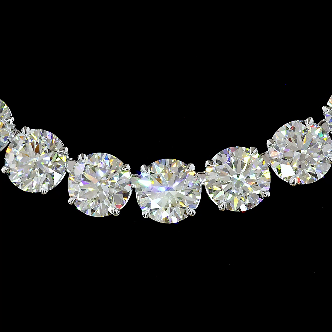 Lab-Grown 82.76 Carat Round F-VS1 Diamond 14K White Gold Tennis Necklace