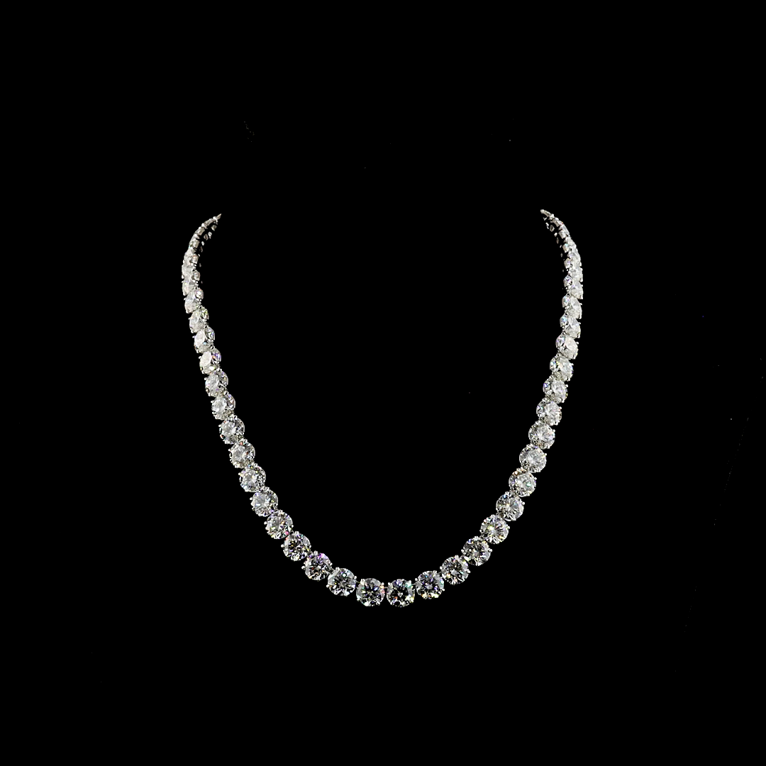 Lab-Grown 81.33 Carat Round D-VS1 Diamond 14K White Gold Tennis Necklace