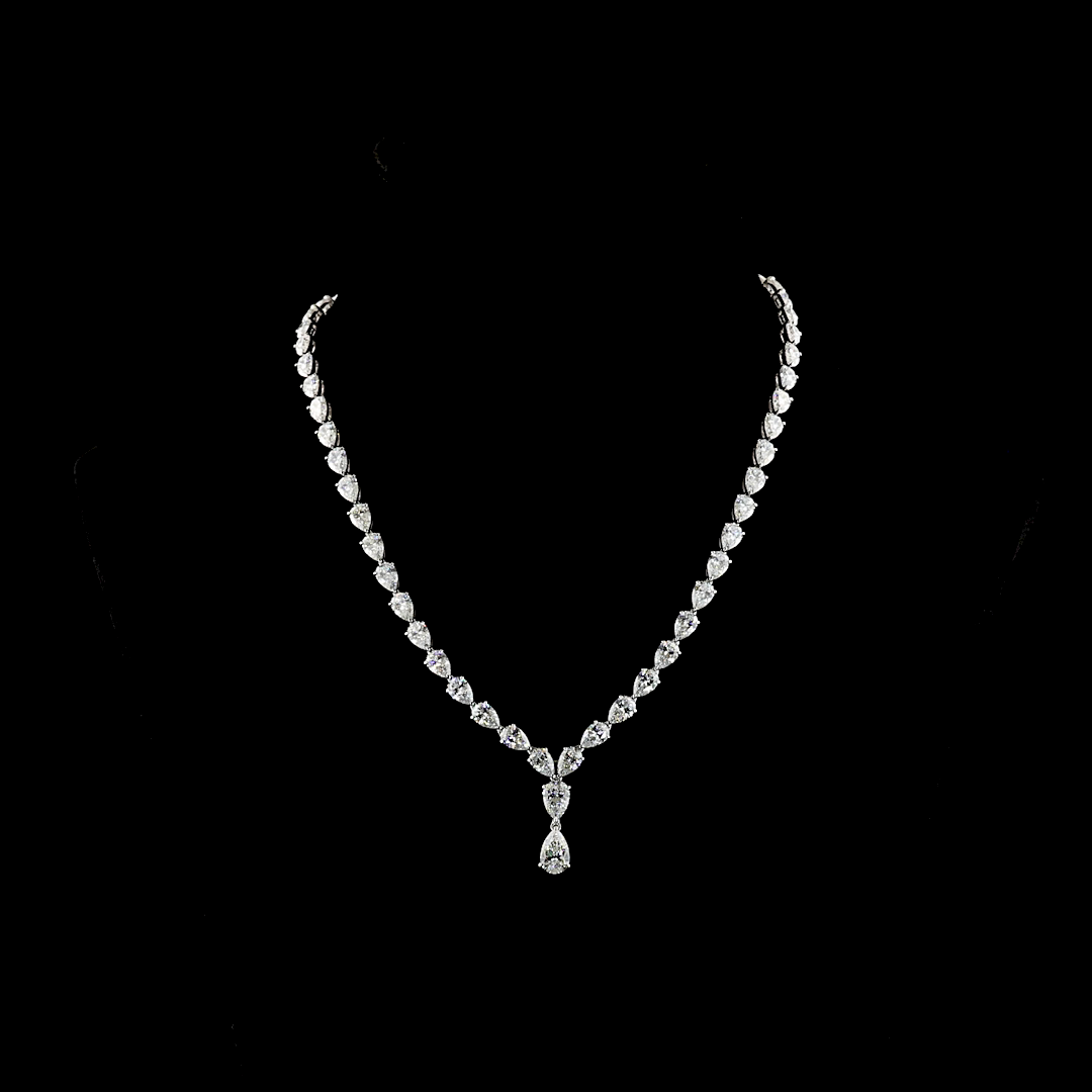 Lab-Grown 31.18 Carat Pear E-F-VS1 Diamond 14K White Gold Lariat Necklace