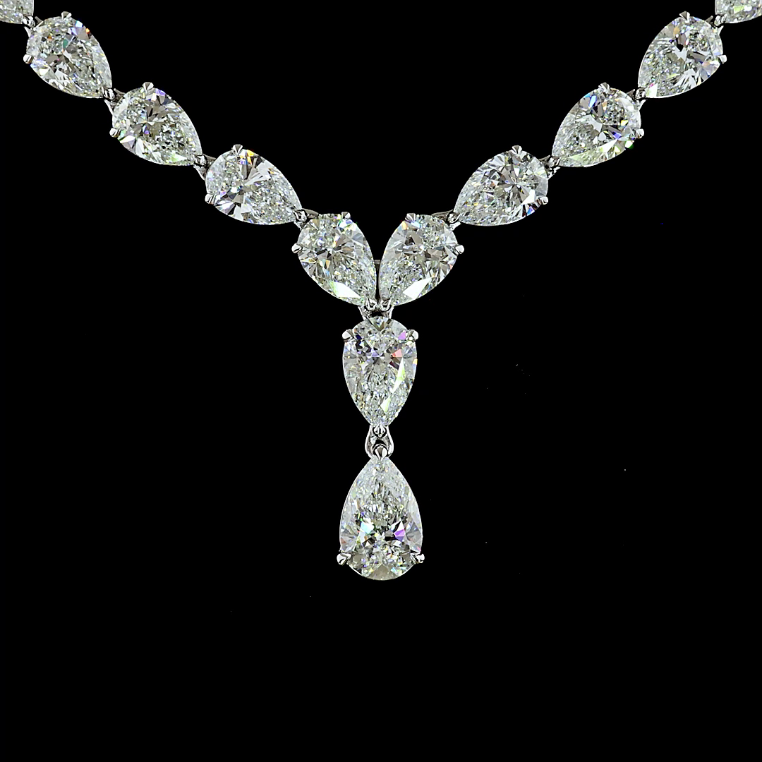Lab-Grown 38.38 Carat Pear E-F-VVS2 Diamond 14K White Gold Lariat Necklace